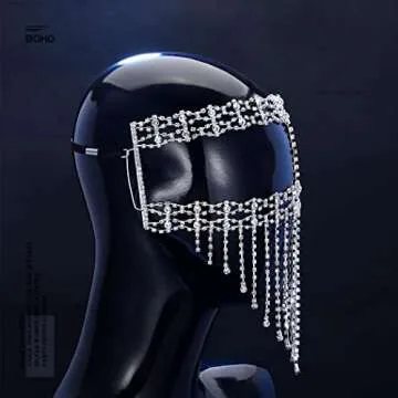 Fdesigner Vintage Mask Head Chain Rhinestone Masquerade Headpieces Costume Hair Jewelry Flapper 1920s Women Hair Accessories for Party Festival (Silver-Unique)