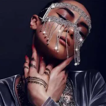 Fdesigner Vintage Mask Head Chain Rhinestone Masquerade Headpieces Costume Hair Jewelry Flapper 1920s Women Hair Accessories for Party Festival (Silver-Unique)