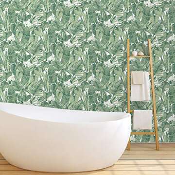 Tempaper Jungle Green Tropical Removable Peel and Stick Wallpaper, 20.5 in X 16.5 ft, Made in the USA