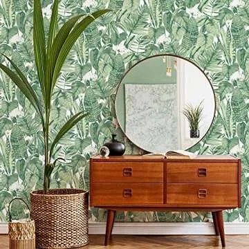 Tempaper Jungle Green Tropical Removable Peel and Stick Wallpaper, 20.5 in X 16.5 ft, Made in the USA
