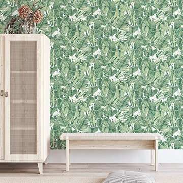 Tempaper Jungle Green Tropical Removable Peel and Stick Wallpaper, 20.5 in X 16.5 ft, Made in the USA