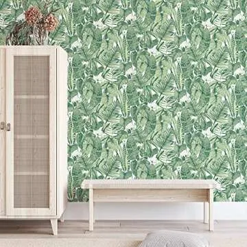 Tempaper Jungle Green Tropical Removable Peel and Stick Wallpaper, 20.5 in X 16.5 ft, Made in the USA