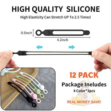 [12Park]UMUST Silicone Cable Ties, Reusable Cable Management Organizer,Cable Straps,Cord Ties,Multipurpose Elastic Cord Organizer for Bundling and Fastening Cable Cords Wires(black,white,pink,green)