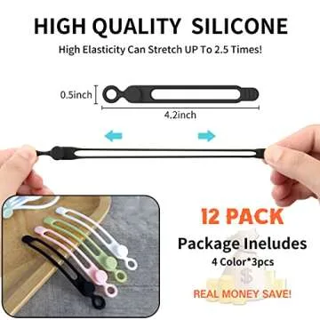 [12Park]UMUST Silicone Cable Ties, Reusable Cable Management Organizer,Cable Straps,Cord Ties,Multipurpose Elastic Cord Organizer for Bundling and Fastening Cable Cords Wires(black,white,pink,green)