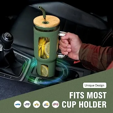 WINSA 46 oz Glass Tumbler with Bamboo Lid & Straws