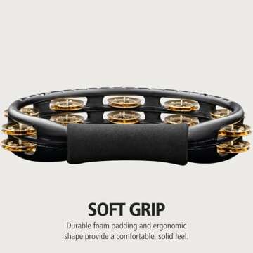 Meinl Percussion Traditional Handheld Tambourine Musical Instrument for Recording or Live — NOT Made in China — Double Row Jingles, 2-Year Warranty (TMT1B-BK)
