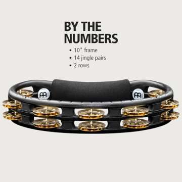 Meinl Percussion Traditional Handheld Tambourine Musical Instrument for Recording or Live — NOT Made in China — Double Row Jingles, 2-Year Warranty (TMT1B-BK)