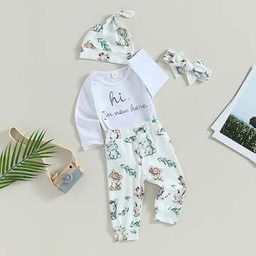 Ursobutegl Newborn Baby Boy Girl Clothes Im New Here Letter Printed Romper Onesie Pants with Hat Com...