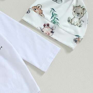 Ursobutegl Newborn Baby Boy Girl Clothes Im New Here Letter Printed Romper Onesie Pants with Hat Coming Home Outfits (White-Cartoon, Newborn)