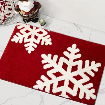 Plush Red Christmas Bathroom Rug for Holiday Decor