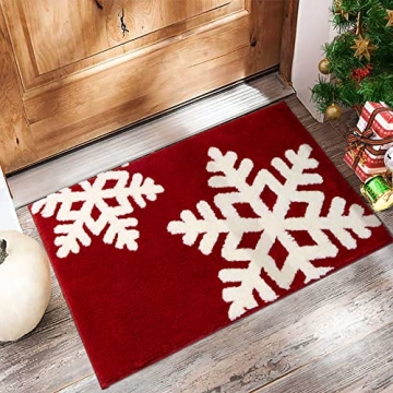 Plush Red Christmas Bathroom Rug for Holiday Decor