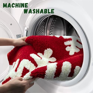 Plush Red Christmas Bathroom Rug for Holiday Decor