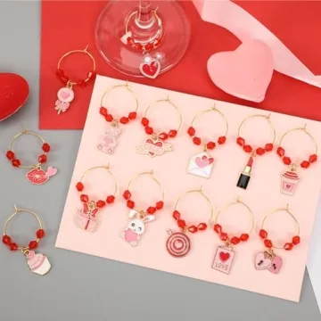 SANNIX 24pcs Valentine's Day Wine Glass Charms Set