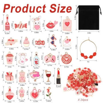 SANNIX 24pcs Valentine's Day Wine Glass Charms Set