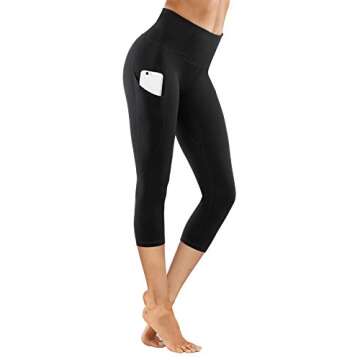 Lingswallow High Waist Yoga Pants - Yoga Pants with Pockets Tummy Control, 4 Ways Stretch Workout Running Yoga Leggings (Capris Black, Medium)