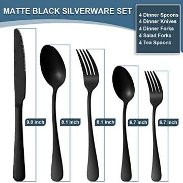 Briout Matte Black Silverware Set, Stainless Steel Cutlery Set Service for 4, Black Flatware Utensil...