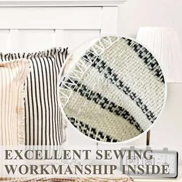 ZWJD Throw Pillow Covers 26x26 Set of 2 Striped Pillow Covers with Fringe Chic Cotton Decorative Pillows Square Cushion Covers for Sofa Couch Bed Living Room Farmhouse Decor