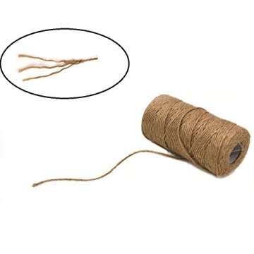 Natural Jute Twine 3 Ply, LaZimnInc Best Arts Crafts Gift Twine, Christmas Twine Industrial Packing Materials Durable String for Gardening Applications (1 Pcs x 300 Feet)