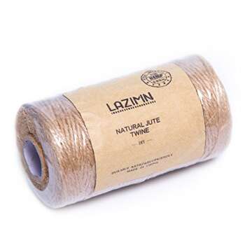 Natural Jute Twine 3 Ply, LaZimnInc Best Arts Crafts Gift Twine, Christmas Twine Industrial Packing Materials Durable String for Gardening Applications (1 Pcs x 300 Feet)