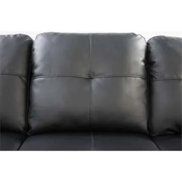 Trent Home 99.5" W x 67" D Transitional PU Faux Leather Sectional Sofa with Chaise Lounge & Storage Ottoman, Tufted Back & Seat, Nail Head Trim, in Black Finish