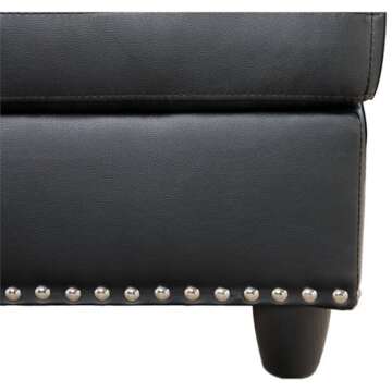 Trent Home 99.5" W x 67" D Transitional PU Faux Leather Sectional Sofa with Chaise Lounge & Storage Ottoman, Tufted Back & Seat, Nail Head Trim, in Black Finish