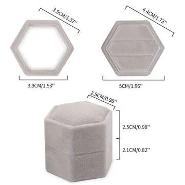 DesignSter Velvet Ring Box Hexagon - Premium Gorgeous Vintage Double Ring Display Holder with Detachable Lid for Proposal, Engagement, Wedding, Ceremony (Gray)