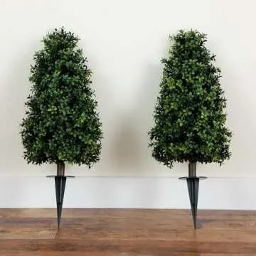 Nearly Natural 2.5ft. UV Resistant Artificial Boxwood Plant with Integrated Ground Stake (Indoor/Outdoor) - Set of 2