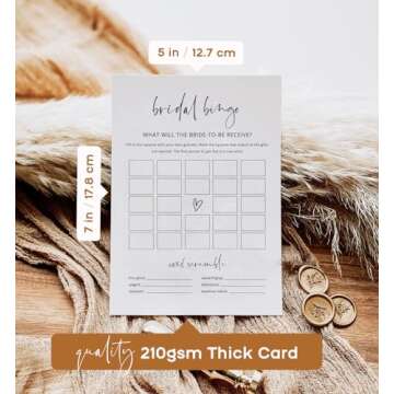 Bridal Shower Games Bundle - 5 Bridal Shower Games for 30 Guests, 30 Bridal Shower Pencils - Double-Sided Cards - Bridal Shower Decorations, Wedding Shower Games - Minimalist