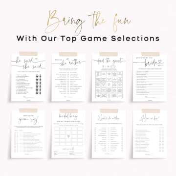 Bridal Shower Games Bundle - 5 Bridal Shower Games for 30 Guests, 30 Bridal Shower Pencils - Double-Sided Cards - Bridal Shower Decorations, Wedding Shower Games - Minimalist