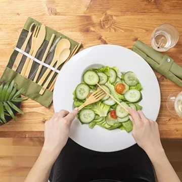 Greenzla Bamboo Utensils Set with Toothbrushes & Straw