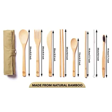 Greenzla Bamboo Utensils Set with Toothbrushes & Straw