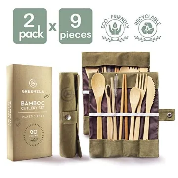 Greenzla Bamboo Utensils Set with Toothbrushes & Straw