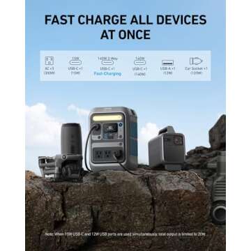 Anker SOLIX C300 Portable Power Station, Outdoor 288Wh LiFePO4 Battery, 300W (600W Surge) Solar Gene...