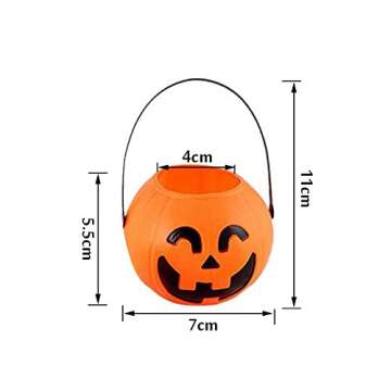 Wiwaplex Pumpkin Candy Bucket, 12 Pack Plastic Pumpkin Candy Holder, Halloween Mini Pumpkins Trick or Treat Bags Baskets, Plastic Pumpkin Pail, Pumpkin Basket with Handle, Orange Pumpkin Face Decor