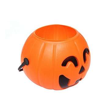 Wiwaplex Pumpkin Candy Bucket, 12 Pack Plastic Pumpkin Candy Holder, Halloween Mini Pumpkins Trick or Treat Bags Baskets, Plastic Pumpkin Pail, Pumpkin Basket with Handle, Orange Pumpkin Face Decor