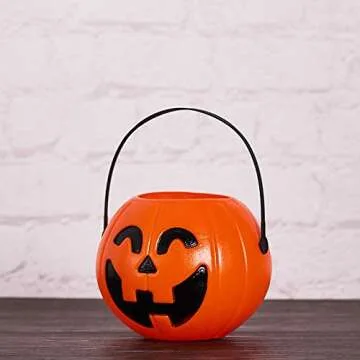 Wiwaplex Pumpkin Candy Bucket, 12 Pack Plastic Pumpkin Candy Holder, Halloween Mini Pumpkins Trick or Treat Bags Baskets, Plastic Pumpkin Pail, Pumpkin Basket with Handle, Orange Pumpkin Face Decor