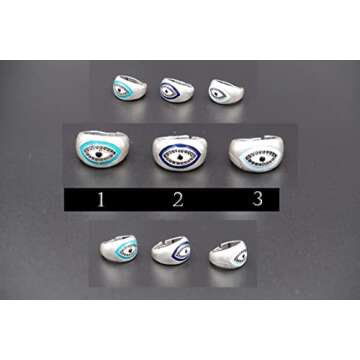 Hand Painted Evil Eye Rings for Women - Antique Silver Chunky Rings • Statement Rings • Minimalist • Boho Rings for Women • Charm Rings•QDE2 (1)