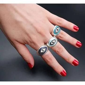 Hand Painted Evil Eye Ring - Adjustable Statement Accessory