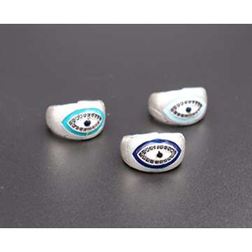 Hand Painted Evil Eye Rings for Women - Antique Silver Chunky Rings • Statement Rings • Minimalist • Boho Rings for Women • Charm Rings•QDE2 (1)