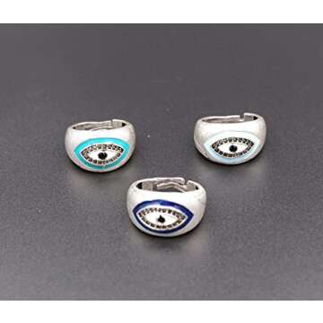 Hand Painted Evil Eye Rings for Women - Antique Silver Chunky Rings • Statement Rings • Minimalist • Boho Rings for Women • Charm Rings•QDE2 (1)