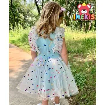 7th 8th Birthday Girl Outfit: Seventh Eighth Birthday Dress for Girls Cake Smash Toddler Boho Rainbow Princess Dresses Party Pageant Gown Kids Mini Tutu Skirt Photoshoot Blue Confetti 7-8 Years