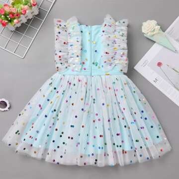 7th 8th Birthday Girl Outfit: Seventh Eighth Birthday Dress for Girls Cake Smash Toddler Boho Rainbow Princess Dresses Party Pageant Gown Kids Mini Tutu Skirt Photoshoot Blue Confetti 7-8 Years