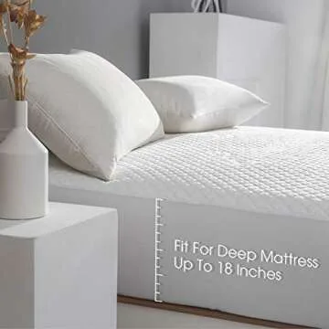 King Size Waterproof Mattress Protector Rayon from Bamboo Fitted Mattress Pad Cover with Deep Pocket Up to 18''