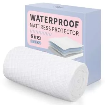 King Size Waterproof Mattress Protector Rayon from Bamboo Fitted Mattress Pad Cover with Deep Pocket Up to 18''