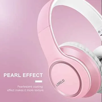LORELEI X8 Over-Ear Wired Headphones with Microphone with 1.45m-Tangle-Free Nylon Line&3.5mm Plug,Lightweight Foldable & Portable Headphones for Smartphone,Tablet,Computer,Mp3/4（Pearl Pink）