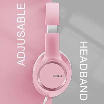 LORELEI X8 Over-Ear Wired Headphones with Microphone with 1.45m-Tangle-Free Nylon Line&3.5mm Plug,Lightweight Foldable & Portable Headphones for Smartphone,Tablet,Computer,Mp3/4（Pearl Pink）
