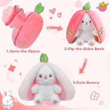 MIAODAM 13.7inch Large Easter Bunny Stuffed Animal, Kawaii Squishy Cute Easter Bunny Plush Turn Into...