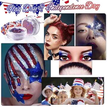 Laza Independence Day Body Glitter, 2 Jars Olympic Red Blue White Chunky Sequins with Glue Women Eyeshadow 4th of July Face Paint Festival Rave Outfit Hair Accessories Party Costumes – Circus Carnival