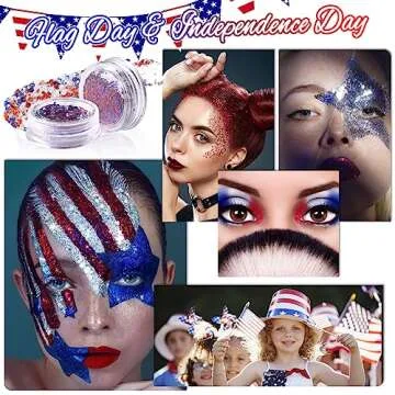Laza Independence Day Body Glitter, 2 Jars Olympic Red Blue White Chunky Sequins with Glue Women Eyeshadow 4th of July Face Paint Festival Rave Outfit Hair Accessories Party Costumes – Circus Carnival