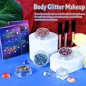Laza Independence Day Body Glitter, 2 Jars Olympic Red Blue White Chunky Sequins with Glue Women Eyeshadow 4th of July Face Paint Festival Rave Outfit Hair Accessories Party Costumes – Circus Carnival